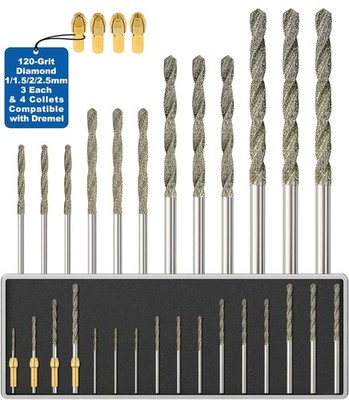 12PCS Diamond Drill Bits Set 1 3mm 120-Grit with Collets for Dremel Rotary Too