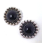 Large 925 Mexico Taxco TD-35 Black Onyx Pebbled Sterling Clip Earrings 28 grams — photo 1