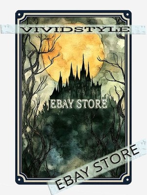 Gothic Fortress Night Metal Sign castle moon night gothic eerie spooky