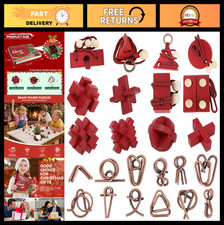 24 Pcs 3D Brain Teaser Puzzles - Metal Wooden IQ Logic Games for All Ages