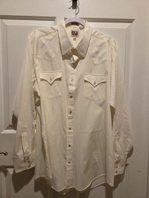 Vtg Ely Cattleman Men's Long Sleeve Pearl Snap Button Shirt 17.5 -36 Tall