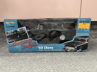 AMERICAN MUSCLE 1/18 AMERICAN GRAFFITI '55 CHEVY BLACK DIECAST *ST