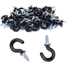 50x Black Vinyl Coated 1/2" Metal Cup Screw-in Ceiling Hooks 8mm Thread Hanger