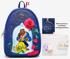 Disney Beauty and the Beast Belle Rose Backpack  Loungefly Wallet Exclusive