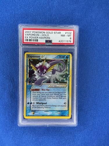 2007 POKEMON EX POWER KEEPERS GOLD STAR #102 VAPOREON-HOLO PSA 8