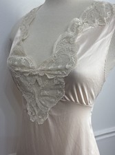 Vtg Silky Nylon Spandex Peach Lace Negligee Nightgown M USA Union Tag