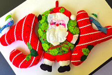 VTG Bucilla Style JOY Santa Felt Wall Hanging Christmas Sequined Handmade 24