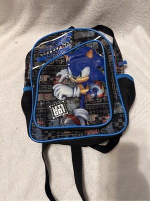 Sonic the Hedgehog Kids Backpack Black Blue Small Polyester Zip School Cartoon