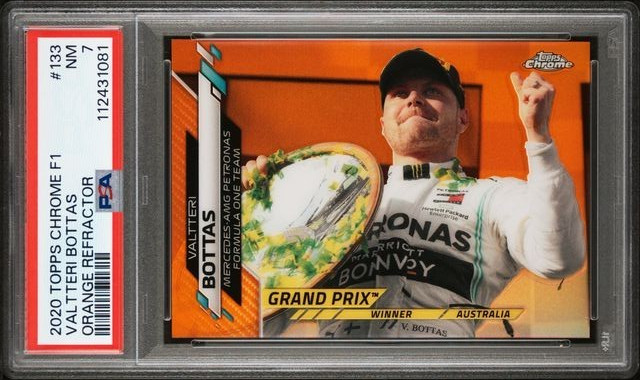 2020 TOPPS CHROME FORMULA 1 #133 VALTTERI BOTTAS ORANGE REFRACTOR 07/25 PSA 7