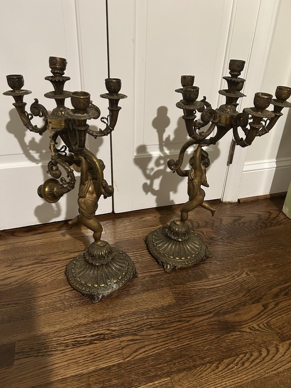 Cherub Candlesticks in Gilt Bronze, Late 19th Century, Set of 2 Gilt Bronze