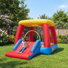 Inflatable Bounce House w/ Slide, Jumping Area, Basketball Hoop for Toddlers