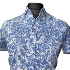 GUIDE LONDON Shirt Mens MEDIUM (40") Short Sleeve White with Leaf Design