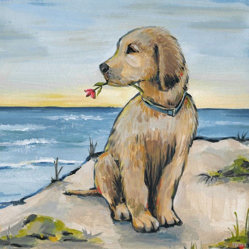 'Romantic Dog' Painting Print on Wrapped Canvas - Multi-color 32 x 32 - Picture 2 of 5
