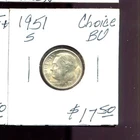 ROOSEVELT DIME 1951-S in lightly toned Frosty Choice BU condition