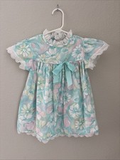 Vintage JC Penney Toddle Time Girls Bubble Lace Turquoise Pink Floral Dress 3T