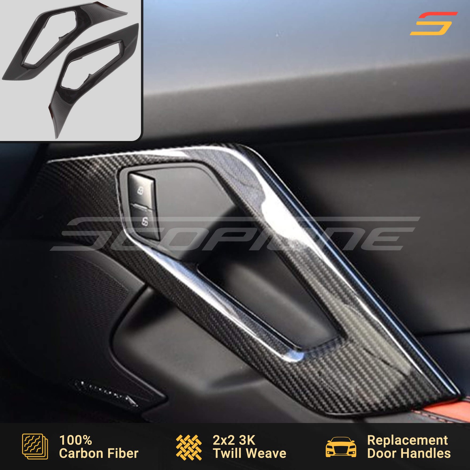 Scopione Carbon Fiber Interior Door Handles Pull Trim for Lamborghini Aventador