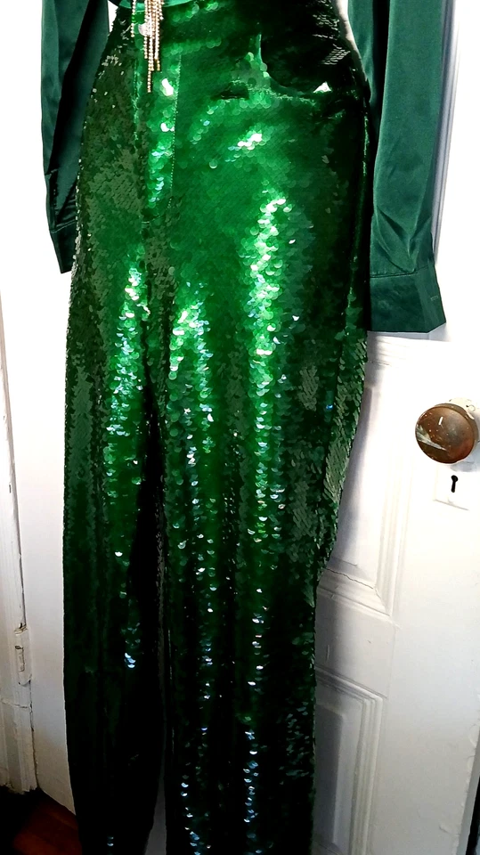 PANTALONES DE VESTIR MARC JACOBS HERMOSOS LENTEJUELAS VERDES TALLA M GUCCI VERSACE Foto 4 de 4