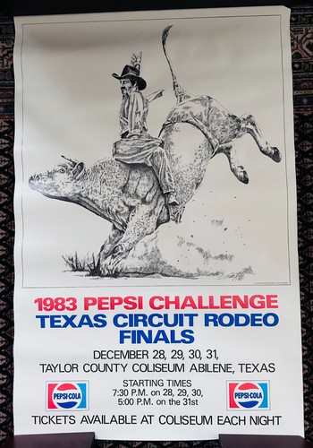 Vintage 1983 Pepsi Challenge Abilene Texas Circuit Rodeo Cowboy POSTER 35x23
