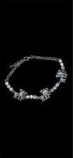 Sterling Silver 925 Chain Bracelet Mama Elephant  Baby Round Crystals 8  