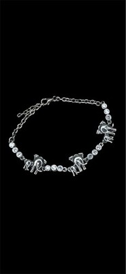 Sterling Silber 925 Kette Armband Mama Elefant & Baby runde Kristalle 8''
