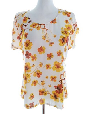 FLOYD BY SMITH Damen Bluse Gr. S Creme Kurzer Ärmel Runder Ausschnitt