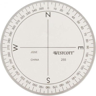 360-Degree Compass Protractor, Crystal Clear Transparent Dial, Calibrated for 36