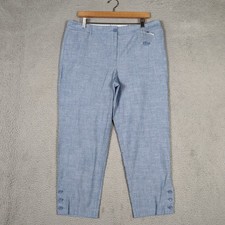 Talbots Pants Womens 14 Heather Blue Ankle Button Straight Leg Perfect Crop NWOT