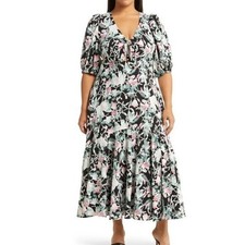 Chelsea28 Floral Tie Front Puff Sleeve Dress Size 3X Wedding Guest Bridal Shower