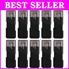 Black USB 2.0 Flash Drive - 64GB Storage Pack of 10 