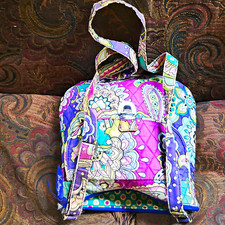 Vera Bradley Womens Purple Teal Paisley Crossbody Zip Turn Lock, Pockets Pouch