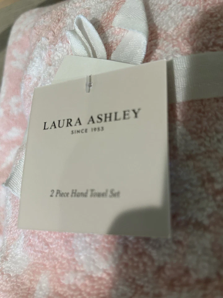 Rare SET3 LAURA ASHLEY Pink/White FLORAL Cotton 1-BATH+2-HAND Towel NWT SOPretty - Image 3 of 4