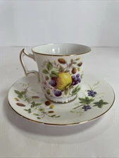 VTG Royal Chelsea Tea Cup & Saucer Bone China Fruit Gold Trim Made In England