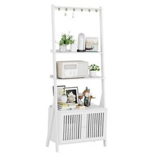 Bookcase with Drawers, 4-Tier Bamboo Bookshelf Ladder Shelf with 6 Hooks,