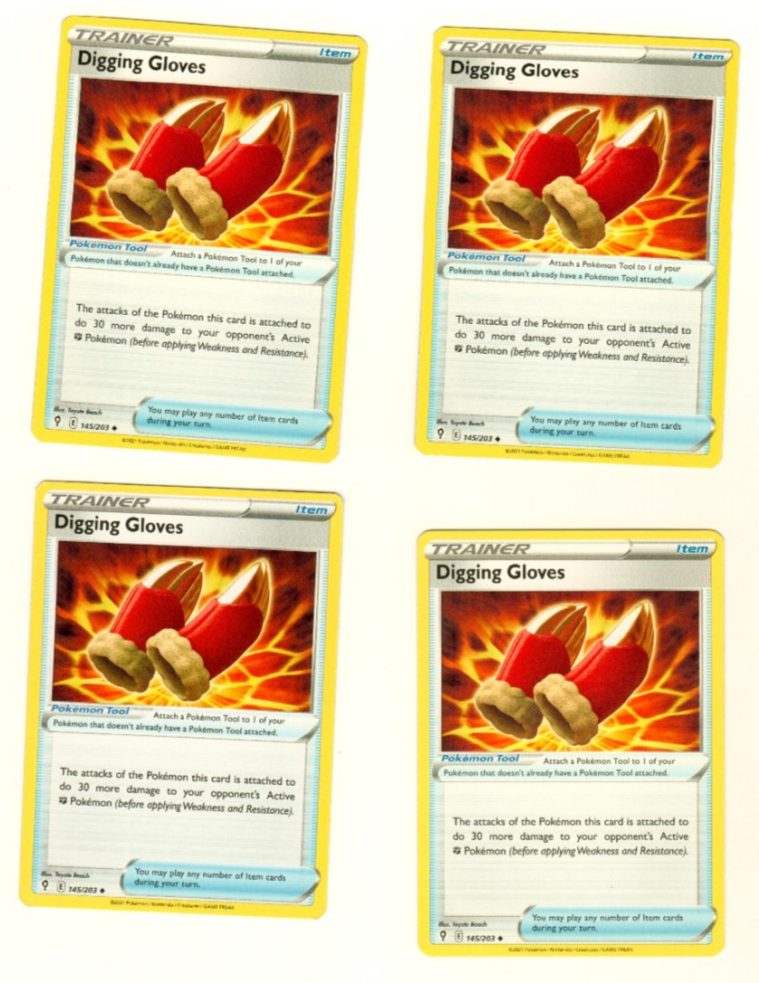 Set Of 4 Digging Gloves 145/203 Uncommon Pokemon Trading Card Playset