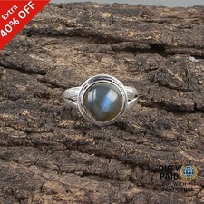 Round Labradorite Stone 925 Sterling Silver Handmade Band Bezel Daughter Ring