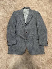 VTG Johnny Carson Harris Tweed Gray Herringbone Wool Sport Coat Blazer