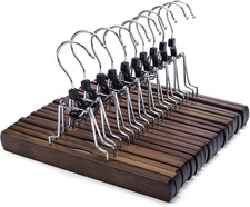 Wooden Pants Skirt Hangers, Smooth Finish Solid Wood Non Slip Jeans Slack Clamp