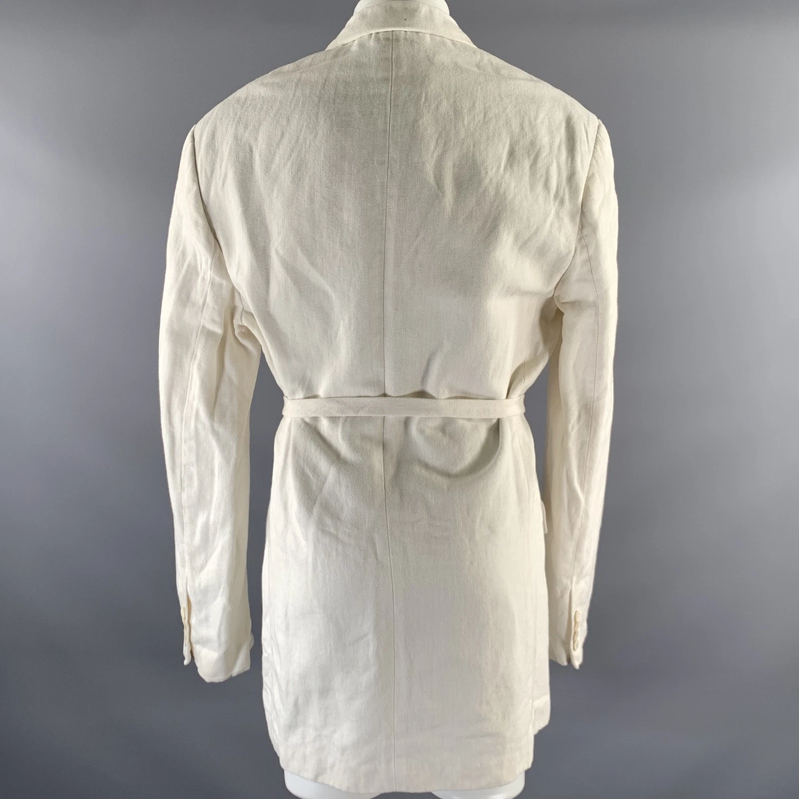 DRIES VAN NOTEN Size M Ivory Twill Linen Cotton Belted Double Breasted Blazer image 4