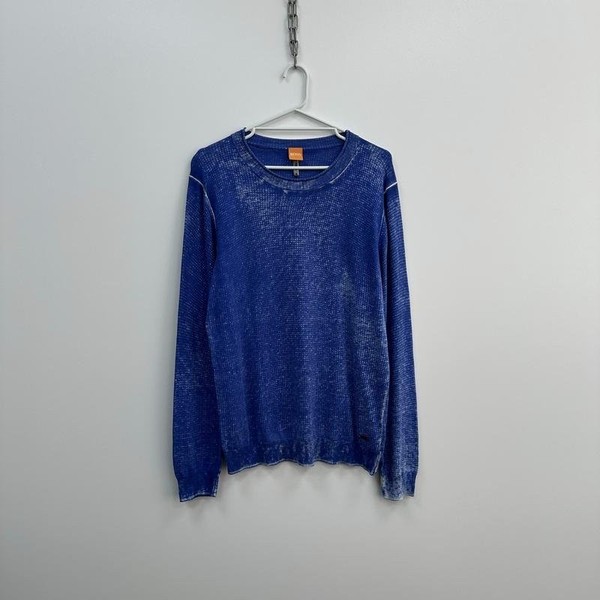 Men Hugo Boss Sweater Navy Cotton L #5DD1