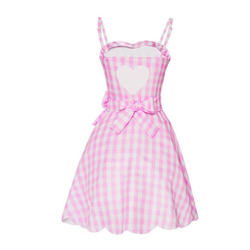 Disfraz de mujer Barbie cosplay rosa a cuadros vestido de fiesta verano vestido de tirantes - Imagen 6 de 14