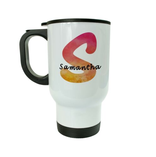 Personalised Watercolour Initial Birthday Gift Thermal Travel Mug  (Sunset) - Afbeelding 1 van 2