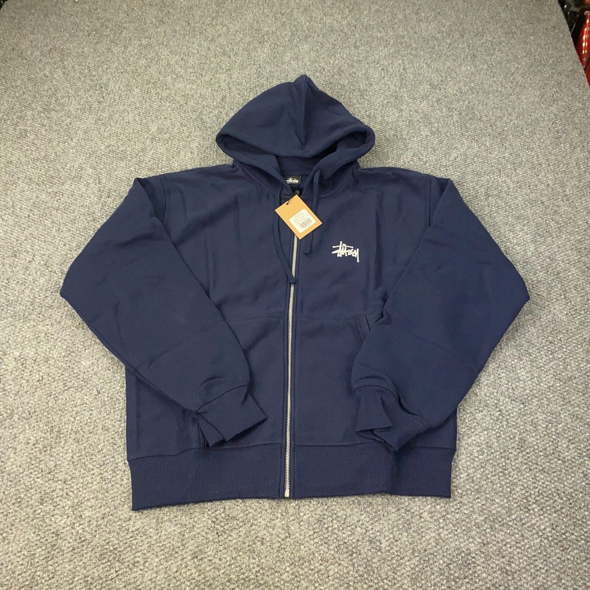 Stussy Basic Zip Hoodie Mens XL Navy Sweatshirt NWT | eBay