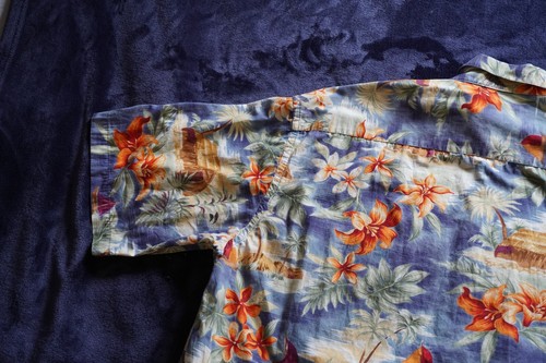Pierre Cardin Men's Hawaiian shirt LT blue floral Tiki hut button up cotton - Picture 10 of 13