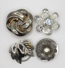 Vintage Scarf Clip Lot of 4 Silver Tone Leaf, Flower, Round, Abstract
