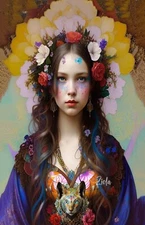 Bohemian BoHo Hippie Chic Flowers Girl Art Print by Ziola 11x17 - Hand Signed