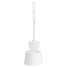 White Toilet Brush Set With Holder, Plastic Handle & Deep Cleaner Bristles