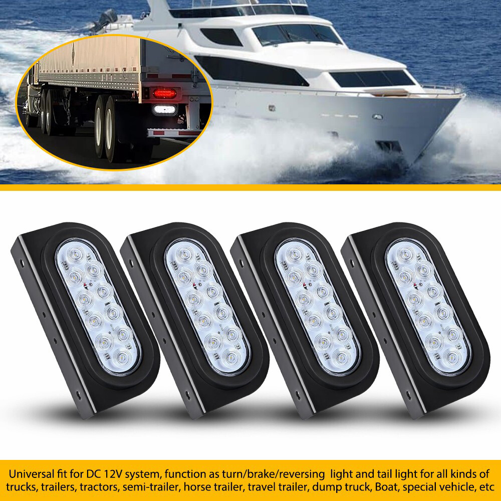 6-Inch Oval White Reverse Tail Lights with Mounting Bracket for Trucks Trailers PU