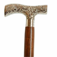 Vintage Brass Antique Derby Style Handle With Leather Wooden Walking Stick Cane