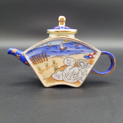 Vivian Chan Mini Fan Shaped Teapot NAUTICAL BOATS SHELLS