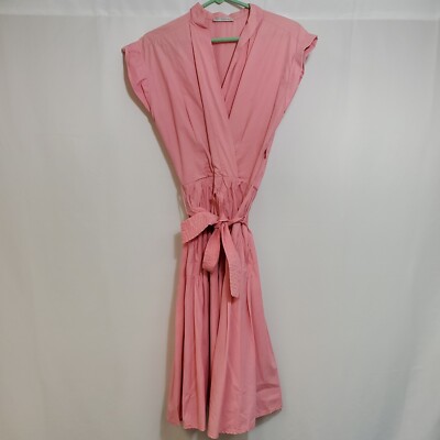 Lee Mathews Fit and Flare Dress Pink Cap Sleeve Midi Ruffled 100% Cotton |  eBay